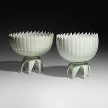Celadon bowls on stands, set of two by Cliff Lee, 1994, glazed porcelain, sold Jun 2024