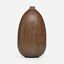 Vase by Clyde Burt, c. 1960, glazed and carved stoneware, sold Jun 2024