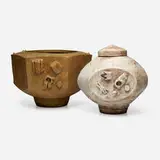 Ted Randall, Vase and covered vessel, c. 1980, glazed stoneware
