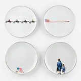 Howard Kottler, Collection of four plates, c. 1970, glazed, silvered, and transfer-decorated porcelain