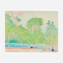 Gershon Benjamin, Swimmers, 1968, ink and pastel on paper