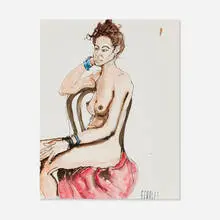 Charles Searles, Seated Nude, ink and watercolor on paper