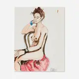 Charles Searles, Seated Nude, ink and watercolor on paper