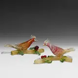 Barovier and Toso, graffito birds on cherry branches, two