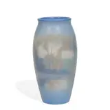 Fred Rothenbusch for Rookwood Pottery, tall porcelain Vellum glaze vase with a scenic landscape