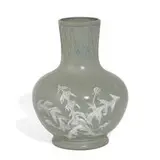 rare vase with carved leaves at the collar by Rhoda L. Cairns for Frederick Dallas Pottery, sold Nov 2021
