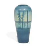 earthenware Vellum glaze banded scenic vase by Elizabeth McDermott for Rookwood Pottery, sold Nov 2021