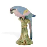 Weller Pottery, hand-colored earthenware Brighton perched parrot on stand