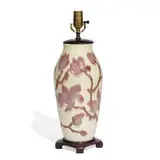 lamp base with flowering magnolia branch decoration by attribution for Rookwood Pottery Loretta Holtkamp, sold Nov 2021