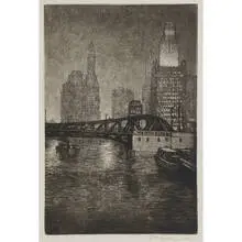 A.N.A. E.T. Hurley, View of Skyscrapers and One of the Chicago River Bascule Bridges, 1934