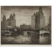 A.N.A. E.T. Hurley, City Towers Chicago River (View of the Chicago River), 1934