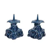 blue porcelain Morning Glory candlesticks, pair by Rookwood Pottery, sold Nov 2021