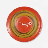 Howard Miller, wall clock, model 7591, c. 1975, glazed ceramic, enameled aluminum, brass