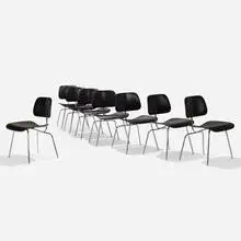 Charles and Ray Eames, DCMs, set of eight, lacquered plywood, chrome-plated steel, rubber
