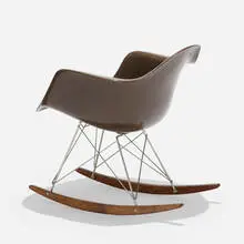 Herman Miller, rocker, molded fiberglass, enameled steel, stained birch, rubber
