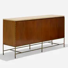 Irwin Collection cabinet, model C7306 by Paul McCobb, 1952, mahogany, travertine, brass, sold Sep 2019