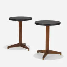 occasional tables, pair by Edward Wormley, c. 1957, slate, mahogany, brass, sold Sep 2019