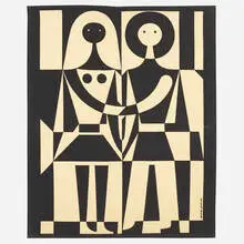 Black & White Environmental Enrichment Panel by Alexander Girard, 1972, screenprinted cotton, sold Sep 2019