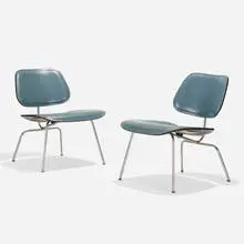 Charles and Ray Eames, Rare LCMs, pair, 1946, original leather, aniline-dyed ash plywood, chrome-plated steel, rubber