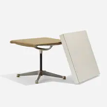 Custom Aluminum Group table by Charles and Ray Eames, 1958, laminate, aluminum, enameled aluminum, upholstery, sold Sep 2019