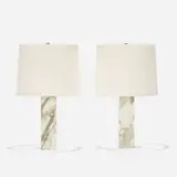 T. H. Robsjohn-Gibbings, table lamps model no. 303, pair, c. 1969, marble, brass