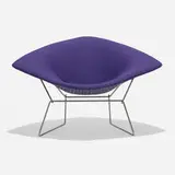 Harry Bertoia, Wide Diamond chair, 1952, chrome-plated steel, upholstery, rubber