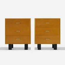 cabinets, pair by George Nelson & Associates, 1946, combed oak, lacquered wood, aluminum, sold Sep 2019
