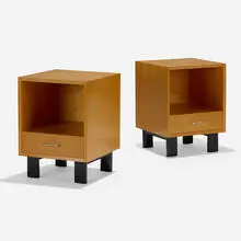 nightstands model 4618, pair by George Nelson & Associates, 1946, combed oak, lacquered wood, aluminum, sold Sep 2019