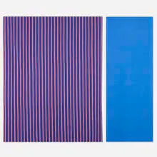 Alexander Girard, Millerstripe and blue Polynit fabrics, c. 1960, 1973, wool, cotton, nylon, rayon