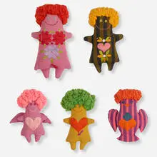 Marilyn Neuhart, collection of five dolls, c. 1961, linen, wool, silk