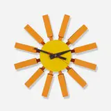 Block wall clock from the Clocks Ahead of Time series, model 2285 by George Nelson & Associates, 1959, lacquered wood, enameled aluminum, sold Sep 2019