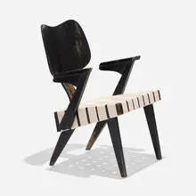 Russell Spanner, Ruspan chair, 1950, lacquered wood, canvas webbing, enameled steel