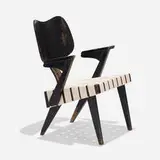 Russell Spanner, Ruspan chair, 1950, lacquered wood, canvas webbing, enameled steel