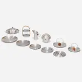 Russel Wright, collection of ten serving pieces, c. 1935, spun aluminum, bamboo, cork, rattan, maple, beech, birch plywood
