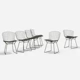 Harry Bertoia, dining chairs, six, 1952, enameled steel, leather