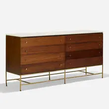 Irwin Collection cabinet, model 8206 by Paul McCobb, c. 1958, mahogany, milk glass, brass, sold Sep 2019