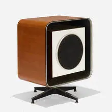 Charles and Ray Eames, speaker, 1956, teak plywood, enameled aluminum, laminate, aluminum, vinyl, lacquered fiberglass