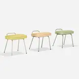 George Nelson & Associates, vanity stools, set of three, 1948, aluminum, vinyl