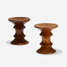 Time Life stools, pair by Charles and Ray Eames, 1960, walnut, sold Sep 2019
