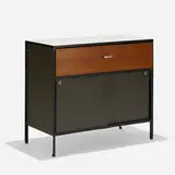 Steelframe cabinet, model 4032 by George Nelson & Associates, 1950, enameled steel, lacquered wood and masonite, laminate, aluminum, sold Sep 2019
