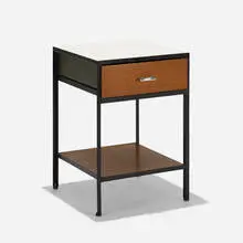 Steelframe nightstand, model 4053 by George Nelson & Associates, 1950, enameled steel, walnut, laminate, chrome-plated aluminum, sold Sep 2019