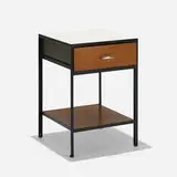 Steelframe nightstand, model 4053 by George Nelson & Associates, 1950, enameled steel, walnut, laminate, chrome-plated aluminum, sold Sep 2019