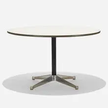 Charles and Ray Eames, Aluminum Group dining table, c. 1964, laminate, cast aluminum, enameled steel, rubber