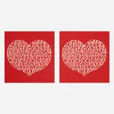 Alexander Girard, International Love Heart fabric panels, pair, 1972, screenprint on acrylic/cotton blend