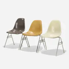 DSSs, set of three by Charles and Ray Eames, 1955, molded fiberglass, vinyl, zinc-plated steel, sold Sep 2019