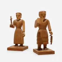 Folk Art, Santos figures from Textiles & Objects, pair, c. 1960, carved pine