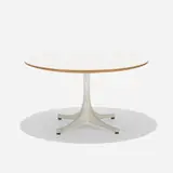 coffee table, model 5452 by George Nelson & Associates, 1954, laminate over plywood, enameled aluminum, sold Sep 2019