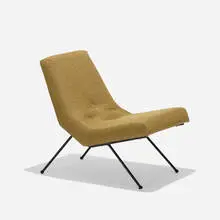lounge chair by Adrian Pearsall, c. 1960, upholstery, enameled steel, rubber, sold Sep 2019