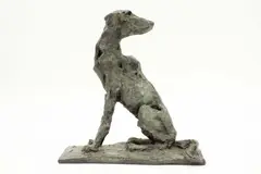 Untitled by Bob Crutchley, Bob Crutchley (b.1943) Sitting dog bronze with green patina, sold Jun 2021