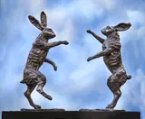 John Cox, Untitled, John Cox (1952-2014) Boxing hares bronze with foundry stamp 70cm wide 72cm high .
